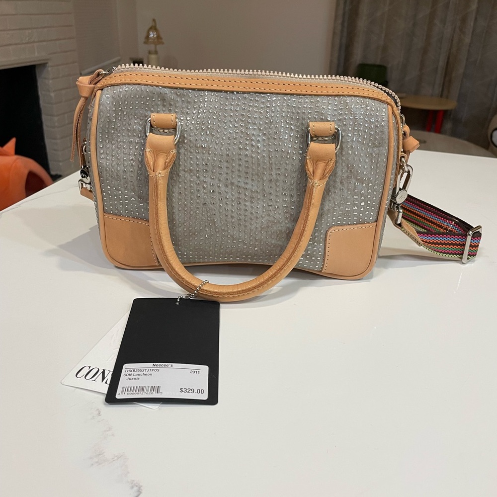 Consuela Tan & Gray Crossbody Bag with Multicolor Strap - Picture 2 of 5